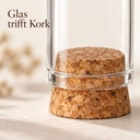 Glasdom Mini – Beispielgröße Ø2 ×4 cm: Nahaufnahme der Glaskante am Korkstopfen