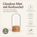 Glasdom Mini – Beispielgröße Ø2 ×4 cm: transparentes Glas und abnehmbarer Korksockel im Überblick
