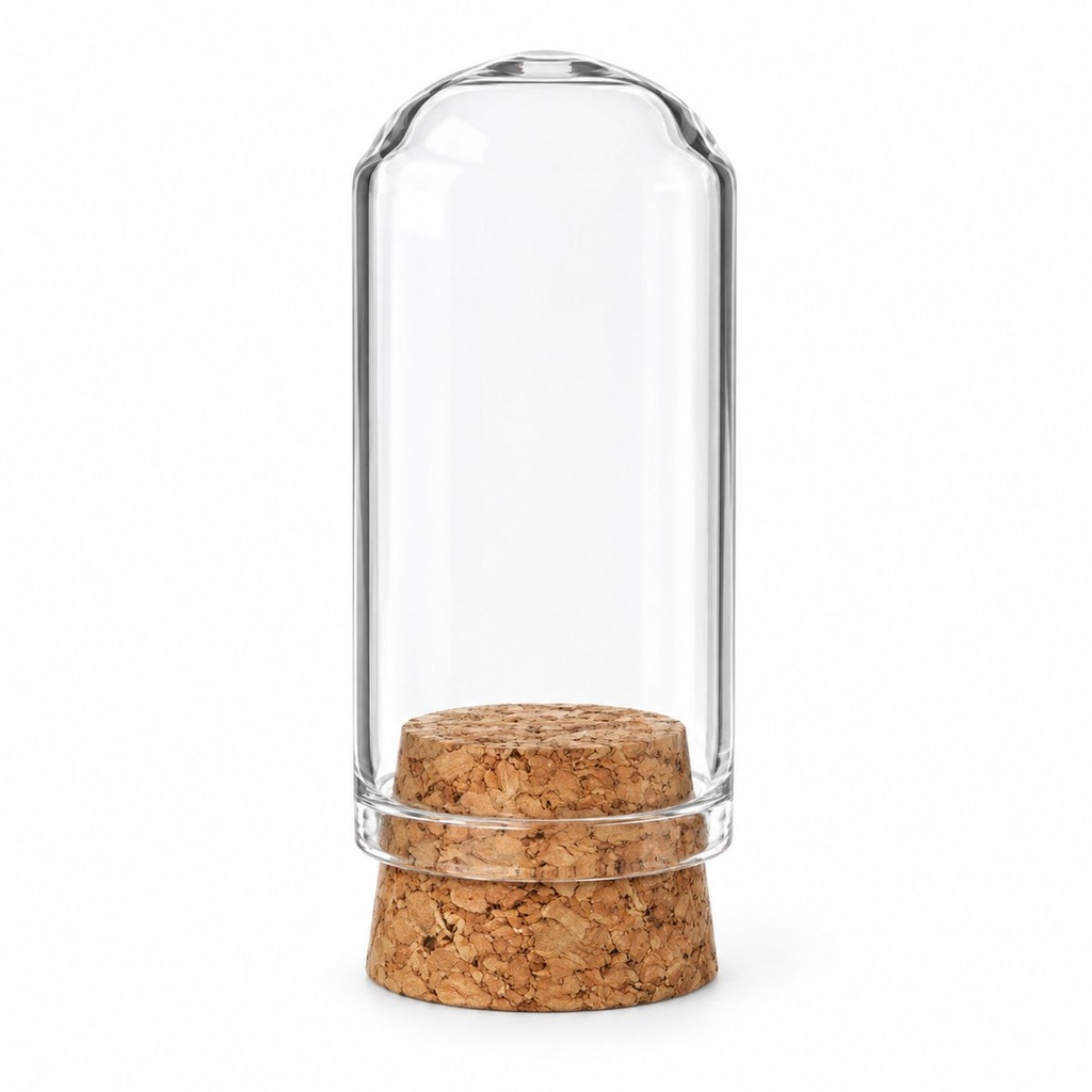 Glasdom Mini, Ø2 ×4 cm – leerer Glasdom mit Korksockel auf weißem Hintergrund