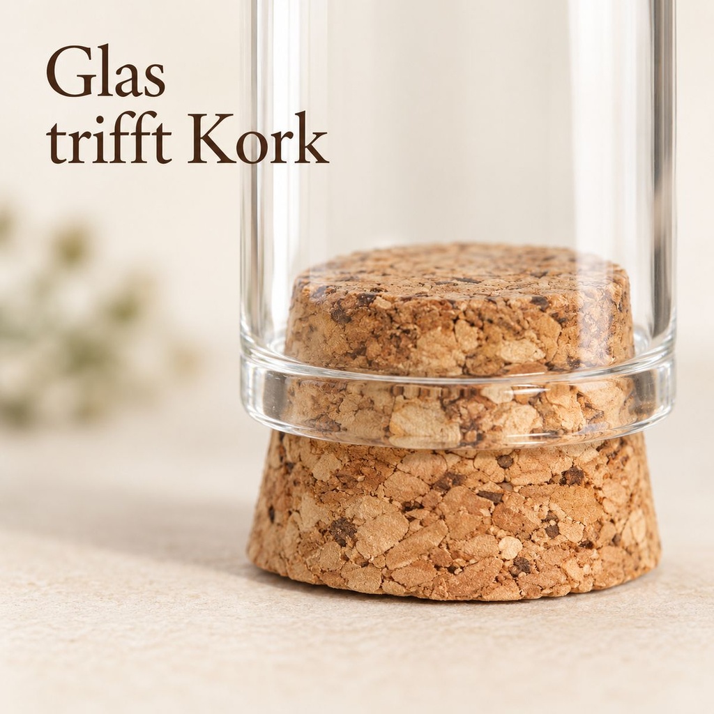 Glasdom Mini, Ø2 ×4 cm – Nahaufnahme der Glaskante am Korkstopfen