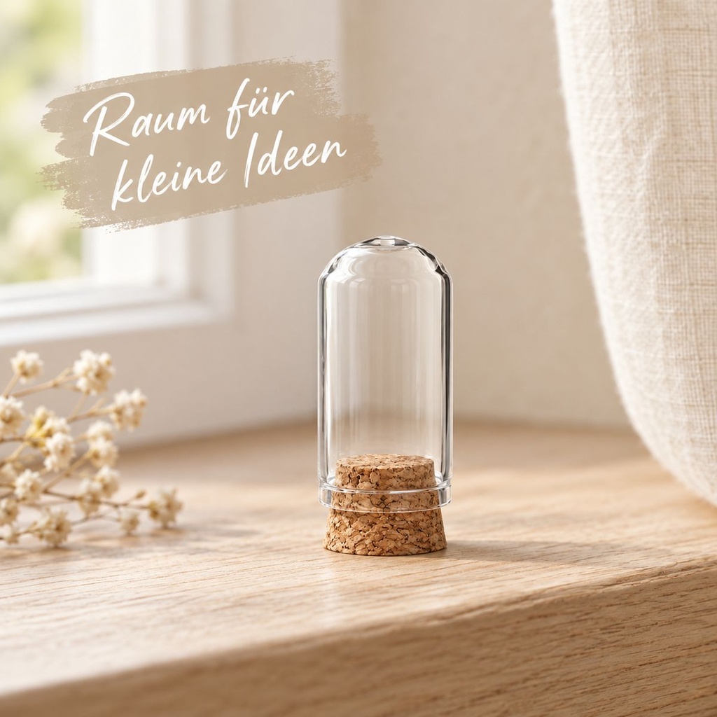 Glasdom Mini, Ø2 ×4 cm – leerer Glasdom auf heller Fensterbank