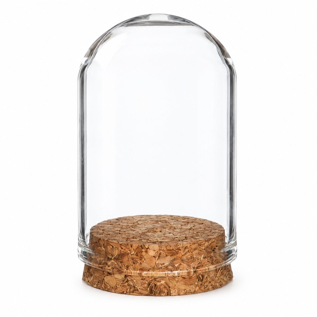 Glasdom Mini, Ø4 ×6 cm – leerer Glasdom mit Korksockel auf weißem Hintergrund