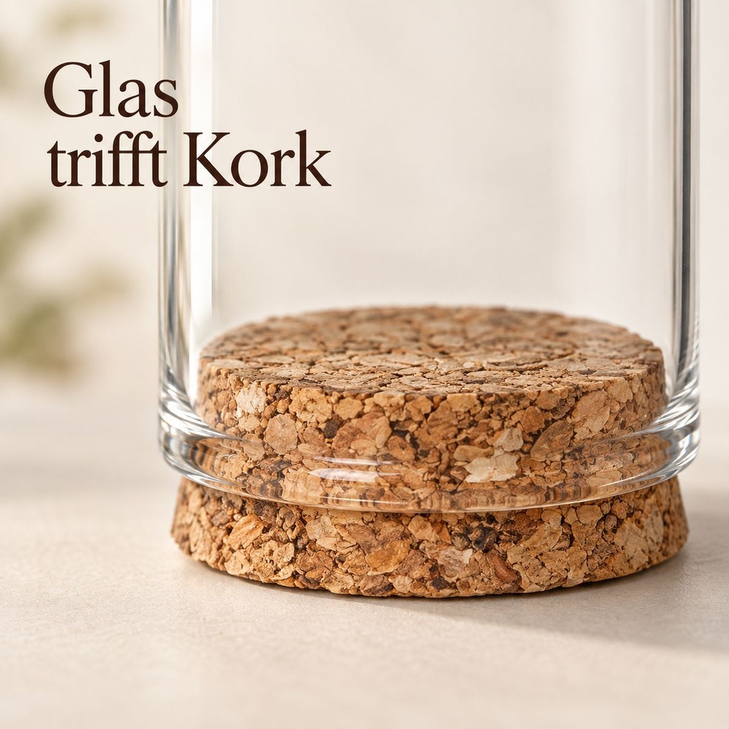 Glasdom Mini, Ø4 ×6 cm – Nahaufnahme der Glaskante am Korkstopfen