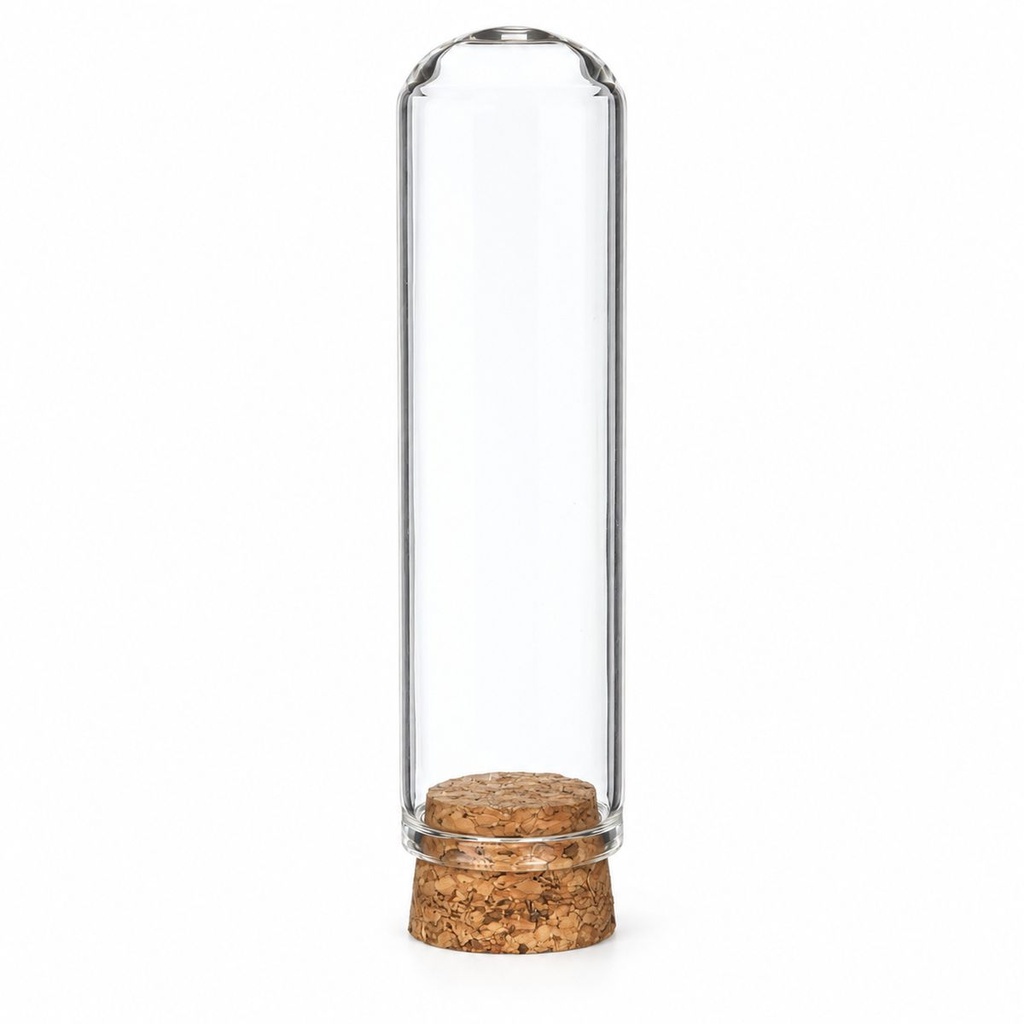Glasdom Mini, Ø2 ×7 cm – leerer Glasdom mit Korksockel auf weißem Hintergrund