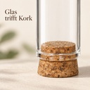 Glasdom Mini, Ø2 ×7 cm – Nahaufnahme der Glaskante am Korkstopfen
