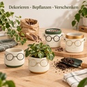 zwei Farben acht Groessen Blumentopf mit Gesicht und Brille