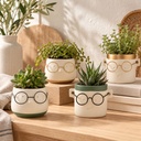 zwei Farben acht Groessen Blumentopf mit Gesicht und Brille