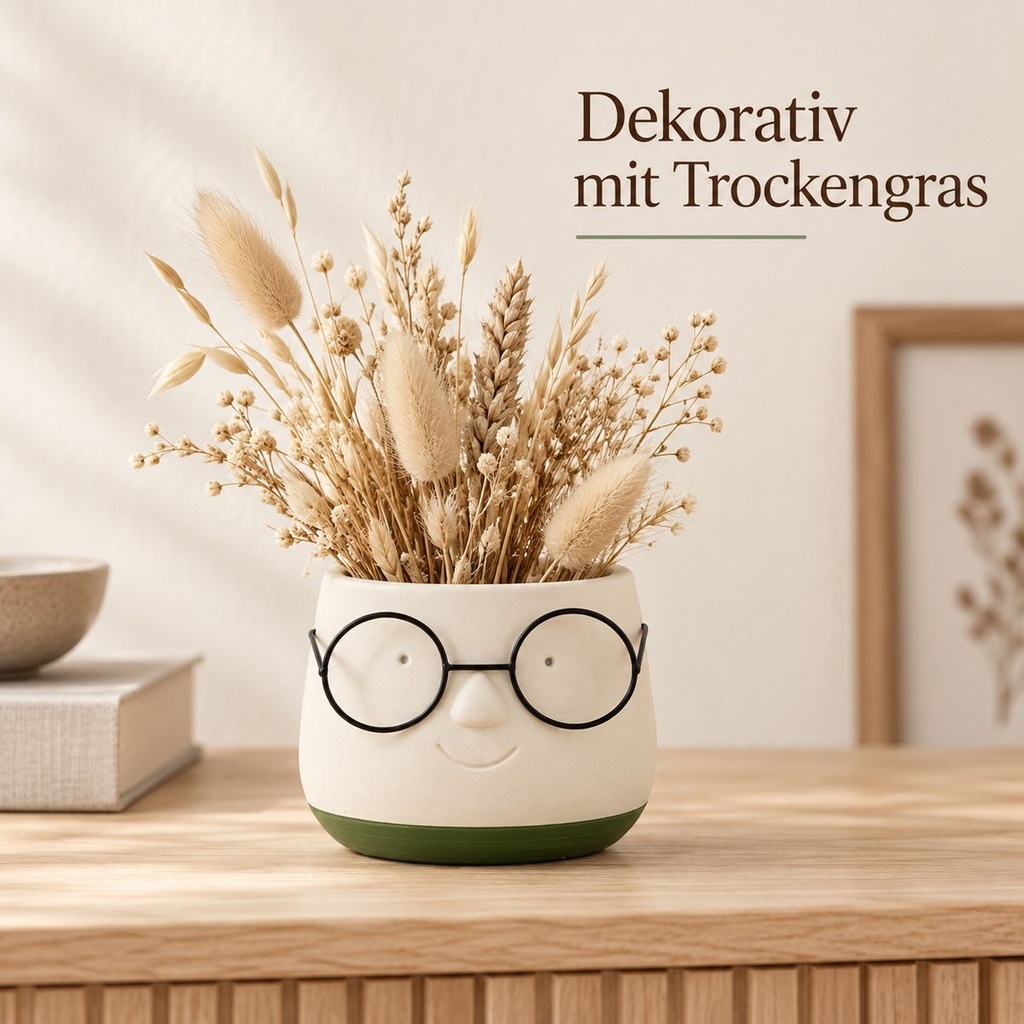 Blumentopf mit Gesicht und Brille Grün, Grün, Ø 8.5 cm, H 6.5 cm – in einer zweiten Verwendung