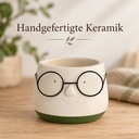 Blumentopf mit Gesicht und Brille Grün, Grün, Ø 8.5 cm, H 6.5 cm – Nahaufnahme der Oberfläche