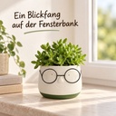Blumentopf mit Gesicht und Brille Grün, Grün, Ø 8.5 cm, H 6.5 cm – dekoriert im Wohnraum