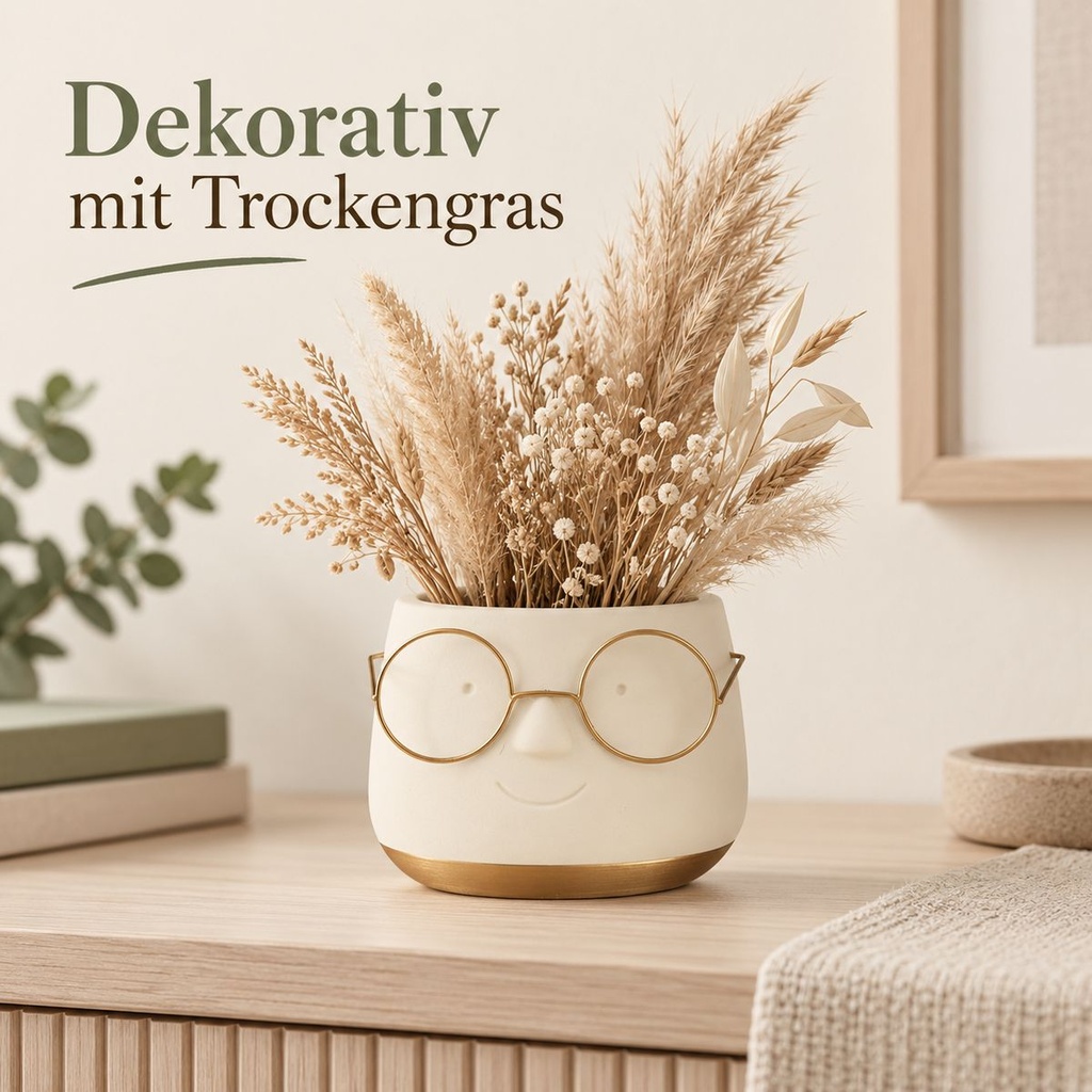 Blumentopf mit Gesicht und Brille Gold, Gold, Ø 8.5 cm, H 6.5 cm – in einer zweiten Verwendung