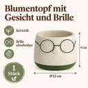 Blumentopf mit Gesicht und Brille Grün, Grün, Ø 12 cm, H 9 cm – Maße und Liefermenge auf einen Blick