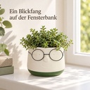 Blumentopf mit Gesicht und Brille Grün, Grün, Ø 12 cm, H 9 cm – dekoriert im Wohnraum