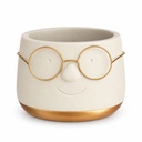 Blumentopf mit Gesicht und Brille Gold, Gold, Ø 12 cm, H 9 cm – Produktfoto auf weißem Hintergrund