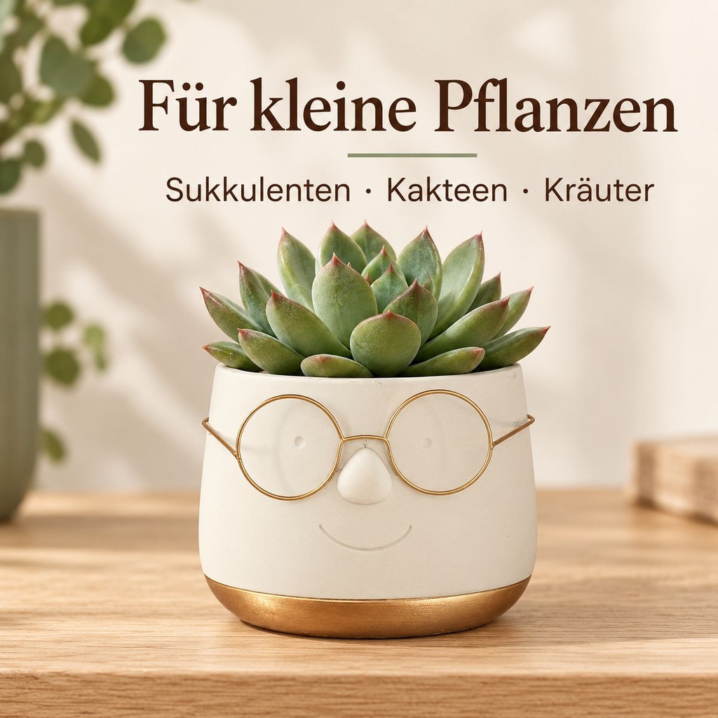 Blumentopf mit Gesicht und Brille Gold, Gold, Ø 12 cm, H 9 cm – im Einsatz