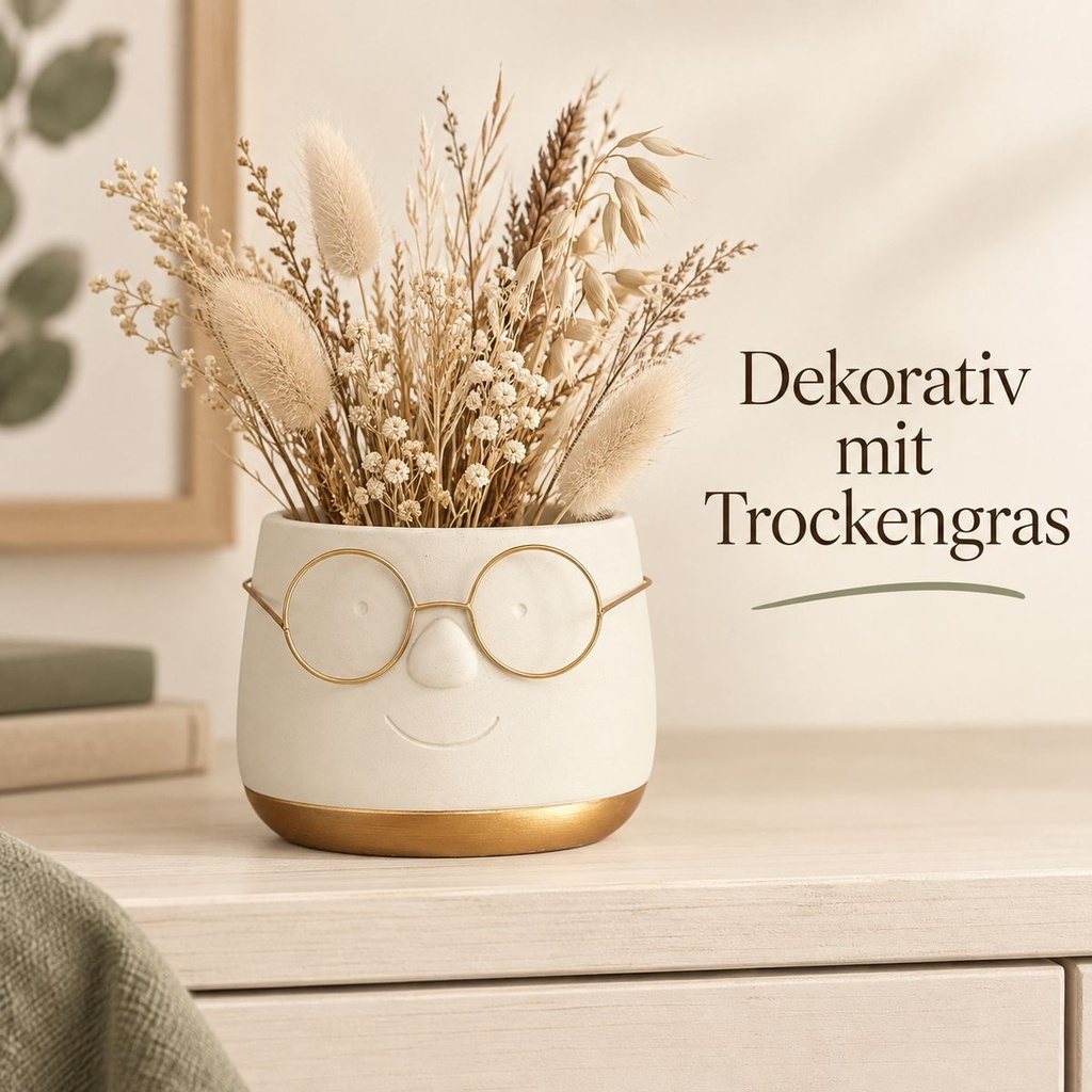 Blumentopf mit Gesicht und Brille Gold, Gold, Ø 12 cm, H 9 cm – in einer zweiten Verwendung