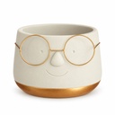 Blumentopf mit Gesicht und Brille Gold, Gold, Ø 13.5 cm, H 10.5 cm – Produktfoto auf weißem Hintergrund