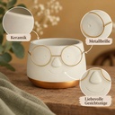 Blumentopf mit Gesicht und Brille Gold, Gold, Ø 13.5 cm, H 10.5 cm – Nahaufnahme der Oberfläche
