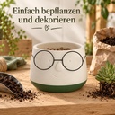 Blumentopf mit Gesicht und Brille Grün, Grün, Ø 16 cm, H 11.5 cm – in einer zweiten Verwendung