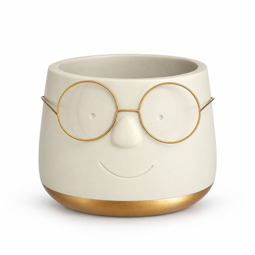 Blumentopf mit Gesicht und Brille Gold, Gold, Ø 16 cm, H 11.5 cm – Produktfoto auf weißem Hintergrund
