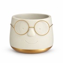 Blumentopf mit Gesicht und Brille Gold, Gold, Ø 16 cm, H 11.5 cm – Produktfoto auf weißem Hintergrund