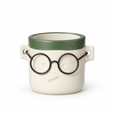 Blumentopf Harry mit Gesicht und Brille Grün, Grün, Ø 7.5 cm, H 7 cm – Produktfoto auf weißem Hintergrund