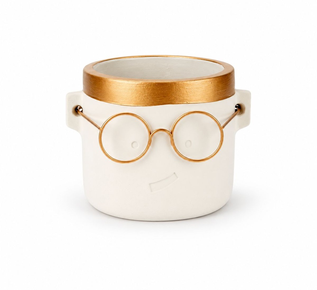 Blumentopf Harry mit Gesicht und Brille Gold, Gold, Ø 7.5 cm, H 7 cm – Produktfoto auf weißem Hintergrund