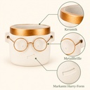 Blumentopf Harry mit Gesicht und Brille Gold, Gold, Ø 7.5 cm, H 7 cm – Nahaufnahme der Oberfläche