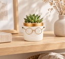 Blumentopf Harry mit Gesicht und Brille Gold, Gold, Ø 7.5 cm, H 7 cm – dekoriert im Wohnraum