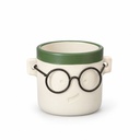 Blumentopf Harry mit Gesicht und Brille Grün, Grün, Ø 10 cm, H 10 cm – Produktfoto auf weißem Hintergrund