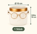 Blumentopf Harry mit Gesicht und Brille Gold, Gold, Ø 10 cm, H 10 cm – Maße und Liefermenge auf einen Blick