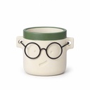Blumentopf Harry mit Gesicht und Brille Grün, Grün, Ø 12 cm, H 11.5 cm – Produktfoto auf weißem Hintergrund