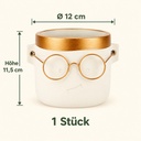 Blumentopf Harry mit Gesicht und Brille Gold, Gold, Ø 12 cm, H 11.5 cm – Maße und Liefermenge auf einen Blick