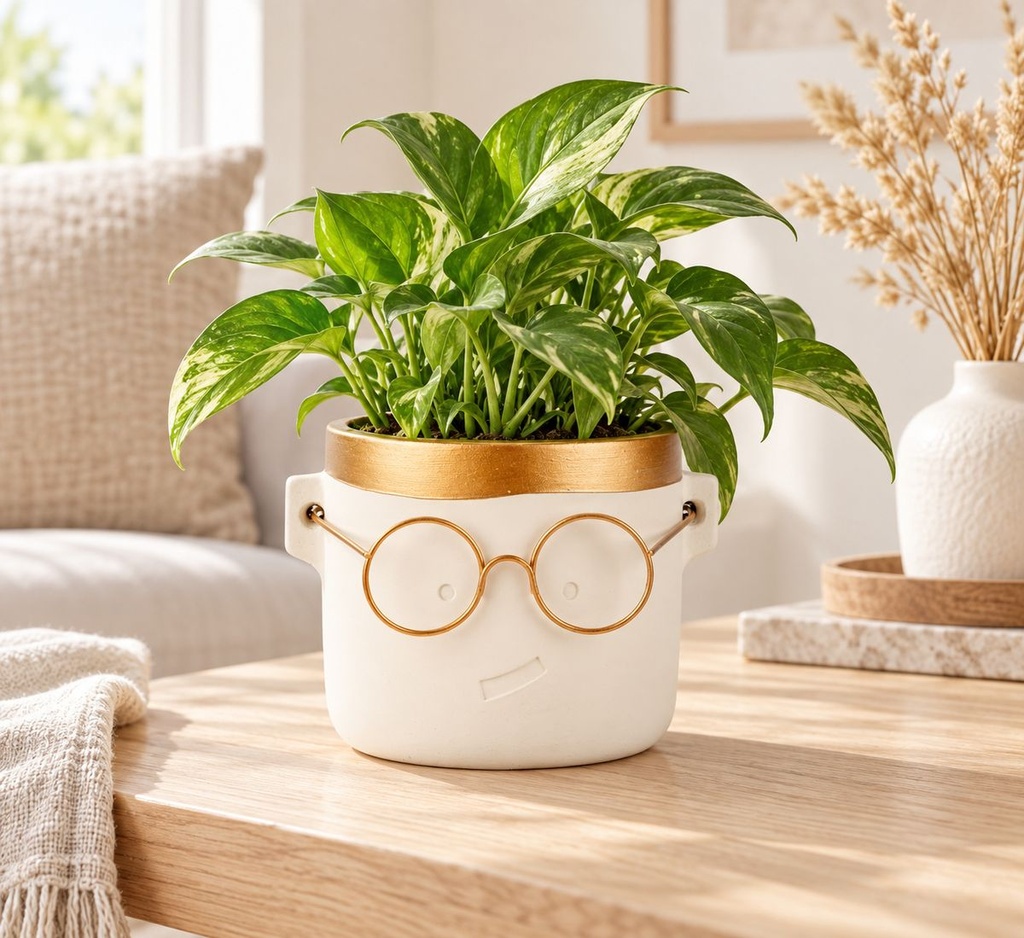 Blumentopf Harry mit Gesicht und Brille Gold, Gold, Ø 12 cm, H 11.5 cm – dekoriert im Wohnraum
