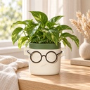 Blumentopf Harry mit Gesicht und Brille Grün, Grün, Ø 14 cm, H 13.5 cm – dekoriert im Wohnraum