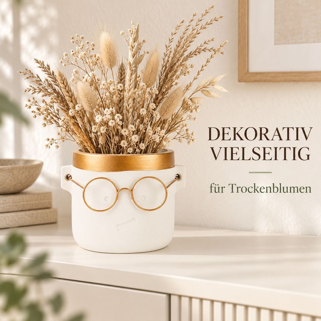Blumentopf Harry mit Gesicht und Brille Gold, Gold, Ø 14 cm, H 13.5 cm – in einer zweiten Verwendung