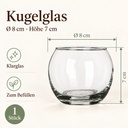 Kugelglas, Klar, Ø 8 cm, H 7 cm – Maße und Liefermenge auf einen Blick