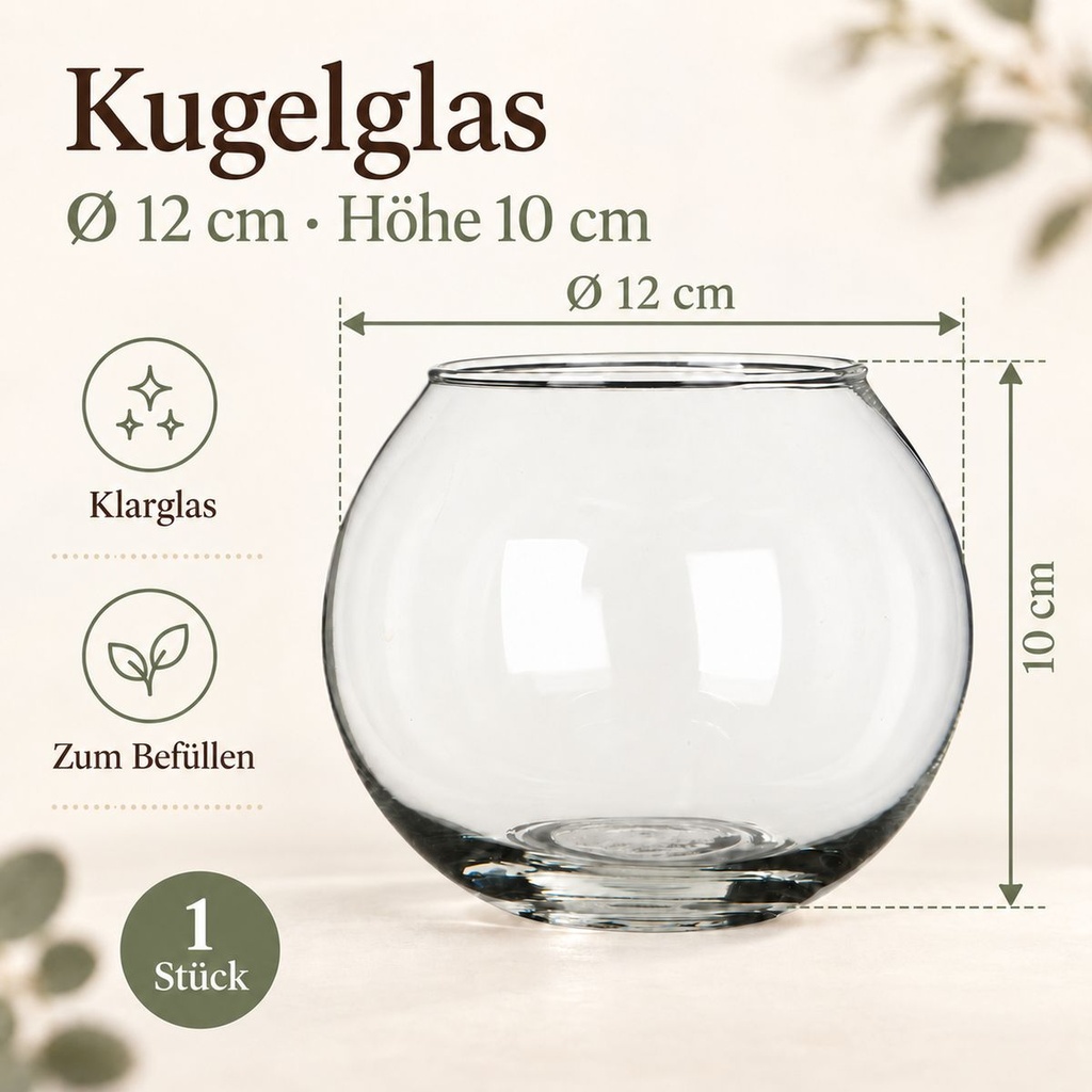 Kugelglas, Klar, Ø 12 cm, H 10 cm – Maße und Liefermenge auf einen Blick