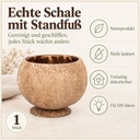 Becher aus echter Kokosnussschale mit angesetztem Standfuß: gereinigt und geschliffen, nicht lackiert, steht sicher auf dem Fuß