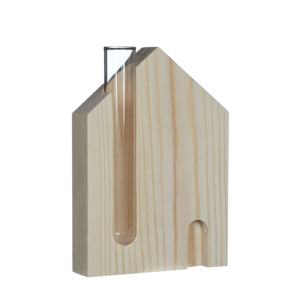 Holz-Haus mit kleiner Glasvase 10 x 3 x  2