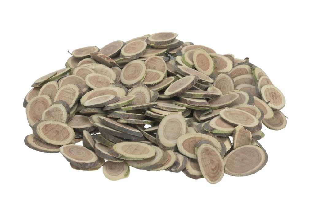 Holzscheiben zum Basteln, oval geschnitten, verpackt im Beutel mit 0,5 kg, Größe 2-5cm