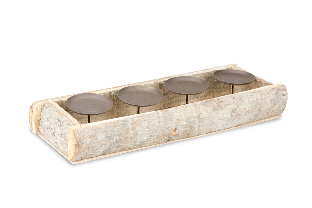 Kerzenhalter Rindenholz weiß gewaschen für 4 Kerzen ca. 45x15x6cm | Kerzenteller