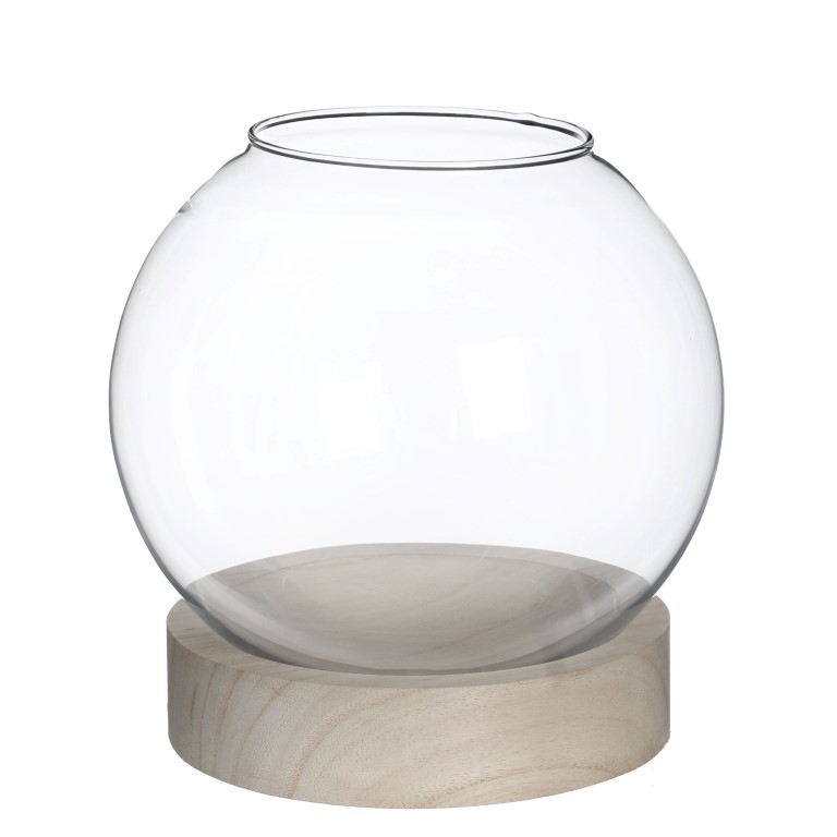 Kugelvase mit Holzfuß Ø 20cm Höhe 21cm