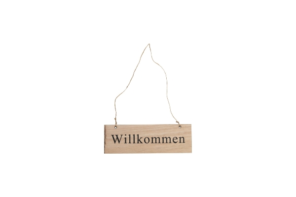 Türschild aus Holz " Wilkommen ", Größe 18x0,8x6cm, mit Jute Schnur | Holz Anhänger | Holz Türschild | Haustür Schild aus Holz | Wilkommen Schild | Holz Deko | Hänge Deko Schild