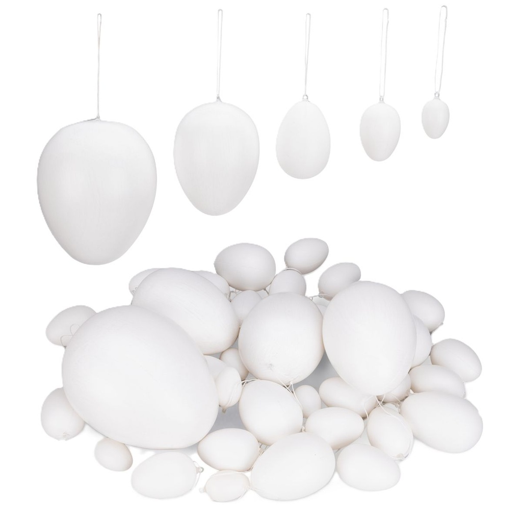 36x Weiße Deko-Ostereier aus Kunststoff - große und kleine Plastikeier