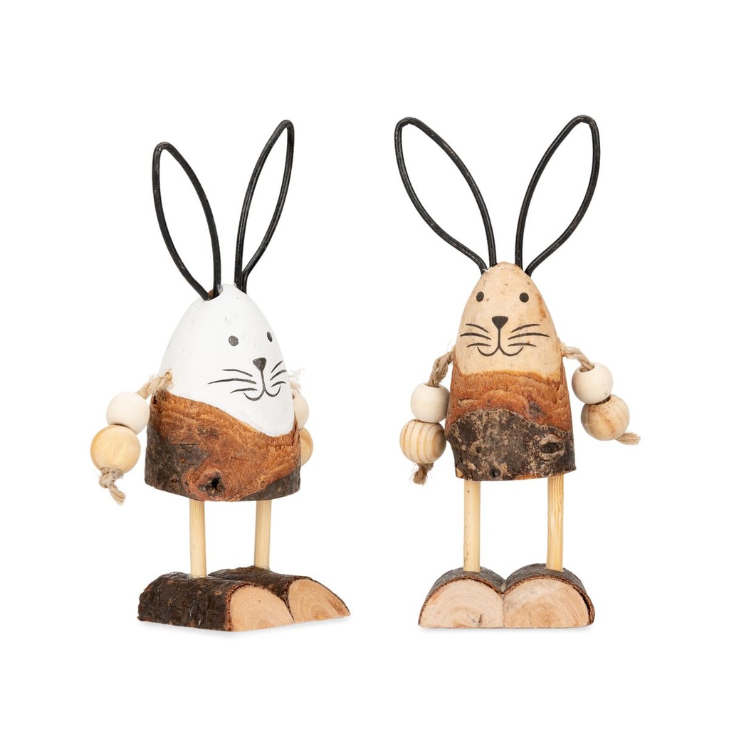 Holzhasen 2er Set Osterdeko natur weiß 13cm Hasen Figuren Tischdeko Ostern