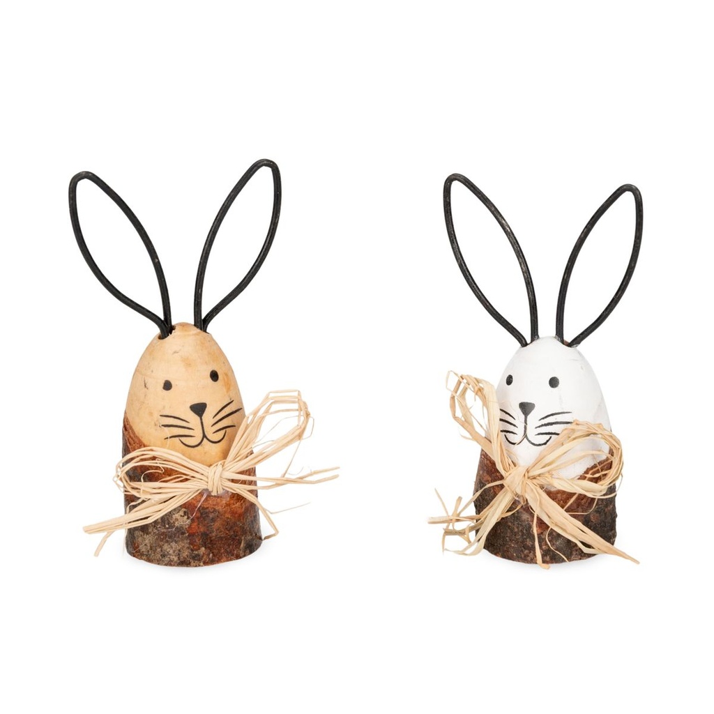 Osterdeko Holzhasen 2er Set – Deko Hasen Figuren Natur Weiß Frühling Tisch