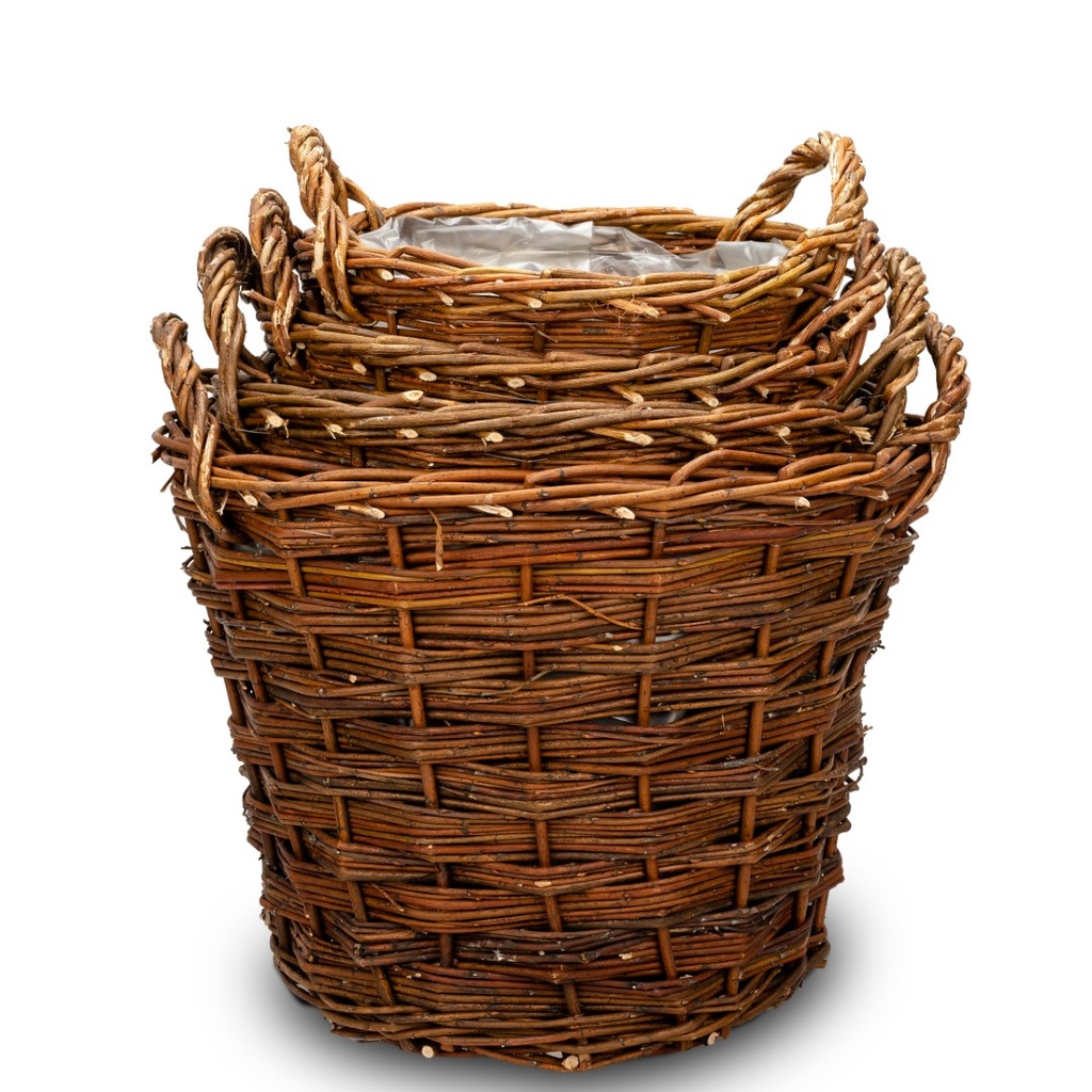 Weidenkorb Set 4 Stück mit Folie rund Ø 28-40 cm Pflanzkorb Kaminholzkorb Weide