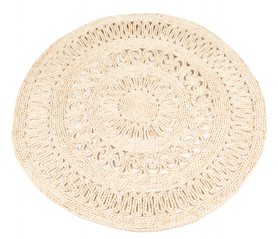 Strohteppich rund 90 cm Naturteppich Maisstroh geflochten Boho Landhaus Deko