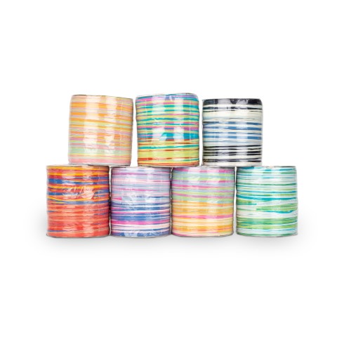 Geschenkband 50 m Rolle, sieben Farben, Viskoseband Bastoptik Deko Natur Basteln